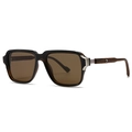 Classic retro square polarized sunglasses with dark frame and wood grain textured temples - Tea Frame Tea Lens