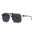 Moderne Retro-Oversize-Sonnenbrille mit grauem Rahmen und goldenen T-förmigen Metallscharnieren - Transparent Grauer Rahmen Schwarzgraue Gläser (C4)