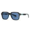 Polygon sunglasses with black and blue layered frames and gold rivet accents - C2 Gray Frame Blue Lens