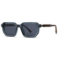 Occhiali da sole polarizzati quadrati moderni con montatura in acetato grigio e legno - C3 Montatura Blu Lenti Blu