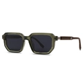 Olive green geometric sunglasses with wood grain temples and dark polarized lenses - C6 Green Frame Black Gray Lens
