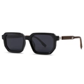 Retro polarized sunglasses with black polygonal thick frames and dark wood grain temples - C5 Black Frame Black Gray Lens