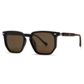 Retro square polarized sunglasses with dark frame and wood texture temples with arrow metal inlay - Black Frame Tea Lens