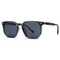Retro square polarized sunglasses with grey-blue frame and wood grain temples - C3 Blue Frame Blue Lens