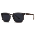 Retro polarized sunglasses with translucent grey frame and wooden textured temples - C4 Tea Frame Black-Gray Lens