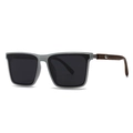 Modern square polarized sunglasses with grey translucent frame and wood temples - Grey White Frame Black Grey Lens (C1)
