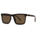 Retro polarized sunglasses with dark brown square frame and wooden texture temples - Tea Frame Tea Lens (C4)