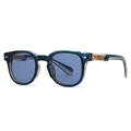 Retro small frame sunglasses with dark blue frame and blue lenses in a 45-degree angle view - Blue Transparent Frame (Blue Lens)