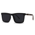 Classic square polarized sunglasses with dark lenses and elegant wood grain temples - Black Frame Black Grey Lens (C6)