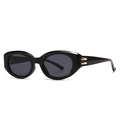Retro black oval sunglasses with golden metal hinge details and dark UV lenses - Black Frame Black Grey Lens