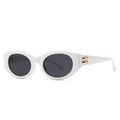 Retro square white frame sunglasses with black oval lenses and gold metal accents - White Frame Dark Grey Lens