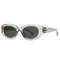 Vintage retro translucent smoke gray square sunglasses with gold metal hinge detail - Grey Frame Green Lens