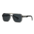 Classic square oversized sunglasses with transparent grey frames and gold accents - Grey Frame Black Grey Lens (C3)
