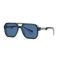 Classic retro square pilot sunglasses with black thick frames and blue tinted lenses - Grey Frame Blue Lens (C4)