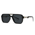 Classic square black sunglasses with gold metal accents and dark grey tinted lenses - Bright Black Frame Black Lens (C1)
