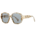 Modern oversized geometric sunglasses in beige and brown tortoiseshell finish with grey lenses - Light Yellow Tortoise Silver Mirror