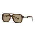 Vintage double-bridge square sunglasses with brown translucent frame and amber lenses - Tea Frame Tea Lens (C2)