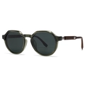 Olive green translucent round sunglasses with dark wooden arms and polarized lenses - Olive Green Frame Black Grey Lens