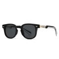 Retro small frame sunglasses with black frame and clear temples showing golden core - Glossy Black (Gray Lens)