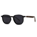 Lunettes de soleil rétro polarisées avec monture noire brillante et branches en noyer - C4 Monture Noire Verres Gris Noir