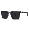 Modern square polarized sunglasses with translucent grey frames and wood grain temples - Grey Frame Black Grey Lens (C5)
