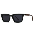 Black matte square sunglasses with dark brown wood texture temples and gray lenses - Dark Green Black Grey