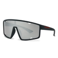Black polarized square sports sunglasses with one-piece lens and red stripe detail - C5 Black Frame Silver Mirror