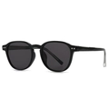 Lunettes de soleil noires rondes classiques avec doubles rivets en argent sur fond blanc - Monture Noire Verre Noir Gris