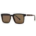 Retro square sunglasses with black frame, brown lenses and wood texture temples - Tea Frame Tea Lens (C3)