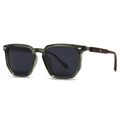 Olive green square frame sunglasses with wood texture temples and silver arrow logo - C6 Green Frame Black-Gray Lens