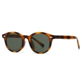 Retro round tortoise shell sunglasses with dark green lenses and silver rivets - Tortoise Green Lens