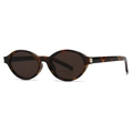 Classic tortoiseshell oval sunglasses with polarized dark brown lenses and silver accents - Tortoise Frame Tea Lens