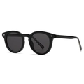Gafas de sol redondas negras retro con remaches de diamantes plateados sobre fondo blanco - Montura Negra Lente Gris Negro (C1)