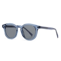 Gafas de sol retro azul oscuro transparente con remaches plateados en fondo blanco - Montura Azul Lentes Grises (C2)