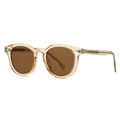 Gafas de sol redondas retro en oro champán con lentes marrones en un ángulo de 45 grados - Montura Amarilla Clara Lentes Té(C3)
