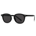 Lunettes de soleil rondes rétro noires avec rivets métalliques argentés sur les côtés - Monture Noire Verres Gris Noir (C1)