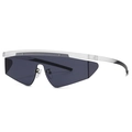 Classic pilot aviator sunglasses with geometric grey lenses and flat top shield frame - C6 Transparent Grey