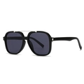 Gafas de sol cuadradas modernas para mujer con montura negra y doble puente de metal plateado - Montura Negra Lentes Gris Negro