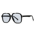 Gafas de sol cuadradas de gran tamaño para mujer con montura negra y puente doble dorado - Marco Negro Lentes Gris Claro