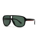 Modern square pilot sunglasses with black frame, green lenses and red temple stripes - Black Frame Green Lens