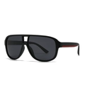 Modern square pilot sunglasses in matte black with red stripe temples and dark lenses - Matte Black with Red Stripe Legs