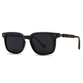 Polarized sunglasses featuring a black square frame and stylish brown wood grain temples - C6 Dark Green Black Gray