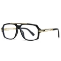 Monture de lunettes rétro moderne en noir et or avec des accents géométriques - Monture Noire Verres Transparents (C8)