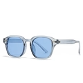 Modern retro square double-bridge sunglasses in transparent grey-blue with sea blue lenses - Transparent Grey Frame Blue Lens (C8)