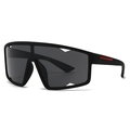 Polarized square sunglasses in matte black with red stripe and grey geometric lenses - C6 Black Grey Frame with Black Temple