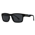 Classic matte black square polarized sunglasses with gray lenses and blue side accents - C6 Matte Black Grey Lens Blue Temple