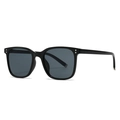 Modern retro square double bridge sunglasses in black frame with dark grey lenses - Bright Black Grey