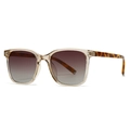 Modern retro square double bridge sunglasses with champagne frame and tortoiseshell temples - Champagne/Gray Blue