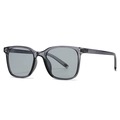 Modern retro square double bridge sunglasses in transparent grey with metal rivet details - Grey Frame Grey Lens