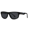 Classic black square polarized sunglasses with matte finish and geometric temple design - Black Frame Grey Lens Blue Legs